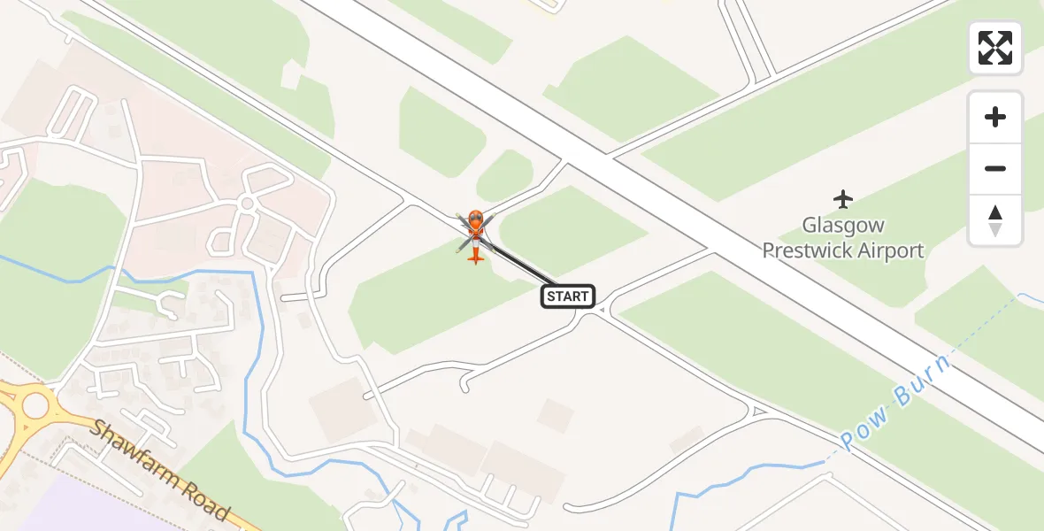 Flight path map showing Coastguard Helicopter route from Glasgow Prestwick Airport to Glasgow Prestwick Airport