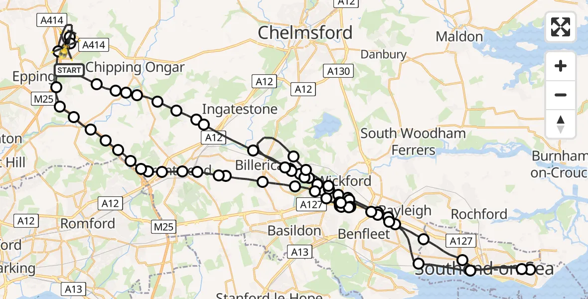 Flight path map showing Police Helicopter route from Woodhatch to North Weald Airfield