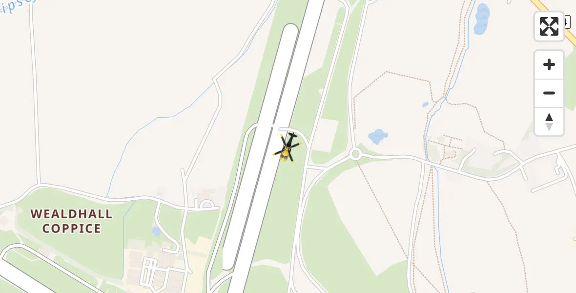 Flight path map showing Police Helicopter route from North Weald Airfield to North Weald Airfield