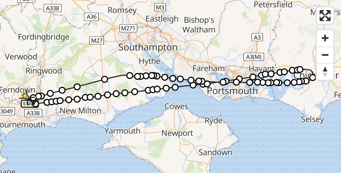 Flight path map showing Police Helicopter route from Bournemouth Airport to Bournemouth Airport