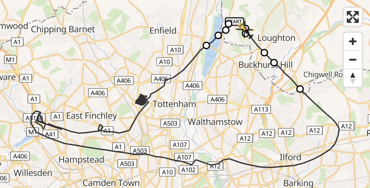 Routekaart van de vlucht: Police Helicopter to Sewardstonebury, Lippitts Hill