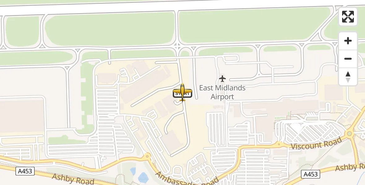 Flight path map showing Police Aircraft route from East Midlands Airport to East Midlands Airport