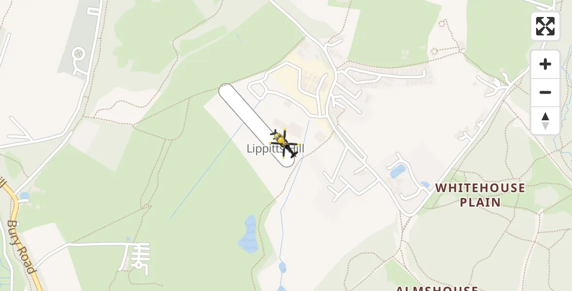 Flight path map showing Police Helicopter route from Metropolitan Police Air Support Unit Lippitts Hill to Metropolitan Police Air Support Unit Lippitts Hill