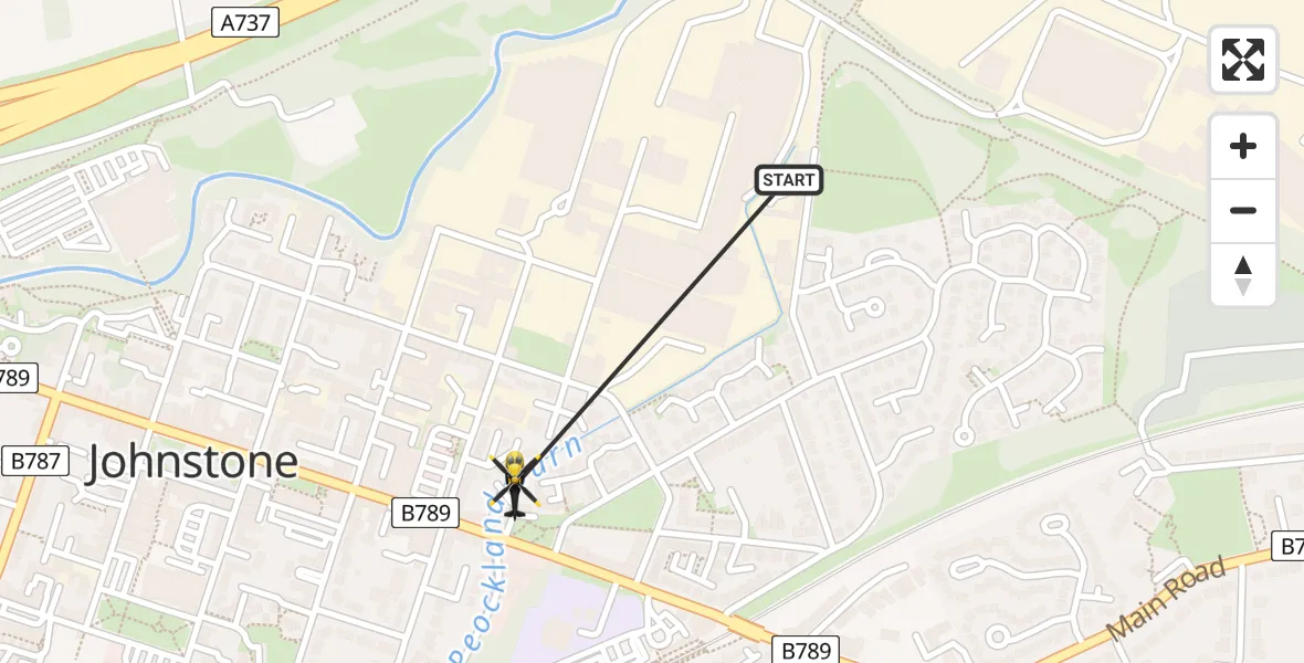 Flight path map showing Police Helicopter route from Johnstone to Johnstone