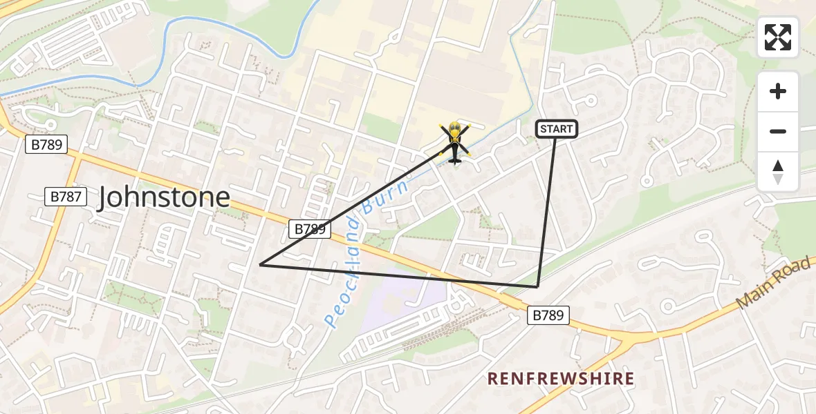 Flight path map showing Police Helicopter route from Johnstone to Johnstone