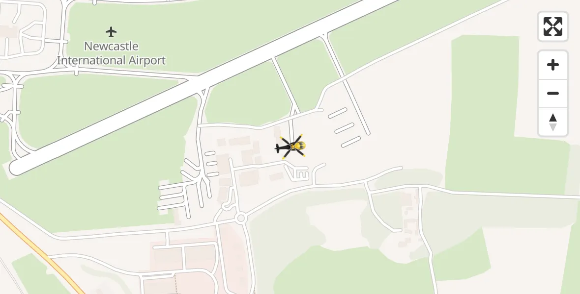 Flight path map showing Police Helicopter route from Newcastle International Airport to Newcastle International Airport