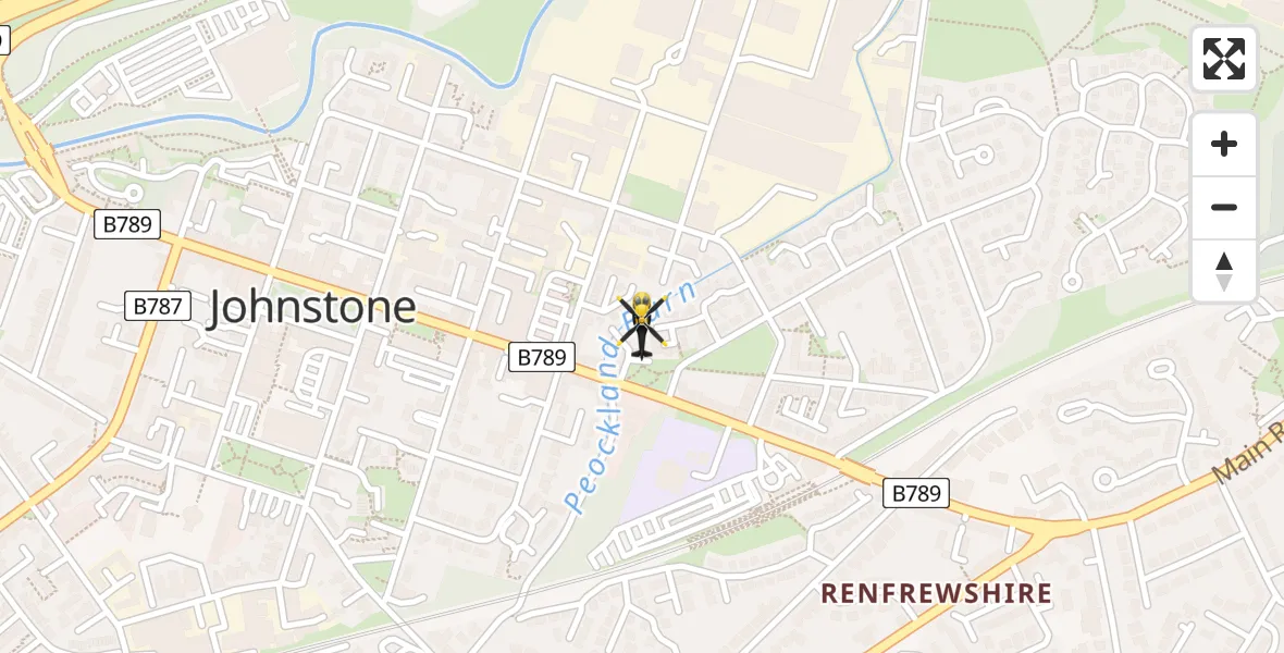 Flight path map showing Police Helicopter route from Johnstone to Johnstone