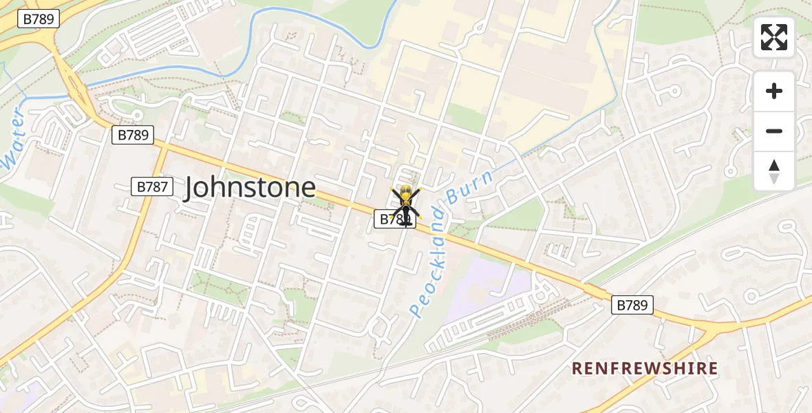 Flight path map showing Police Helicopter route from Johnstone to Johnstone