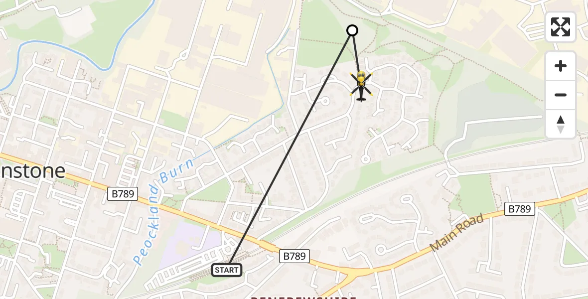 Routekaart van de vlucht: Police Helicopter to Johnstone, Ritchie Park