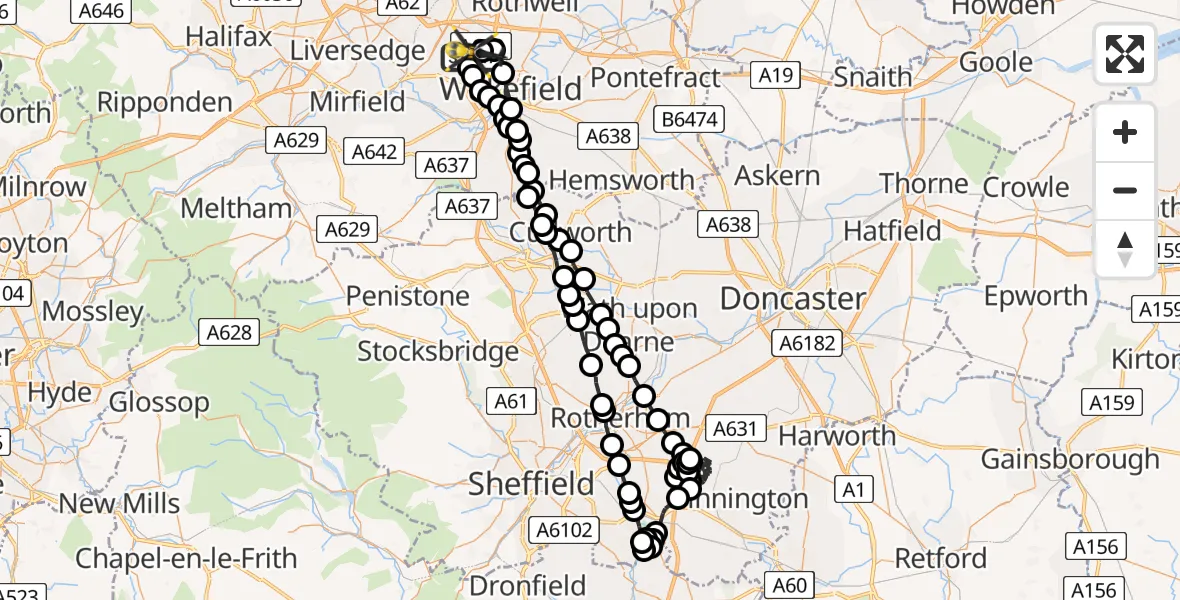 Flight path map showing Police Helicopter route from East Ardsley to East Ardsley
