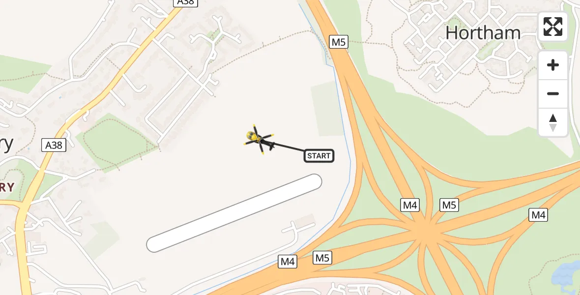 Flight path map showing Police Helicopter route from Almondsbury Helicopter Base to Almondsbury Helicopter Base