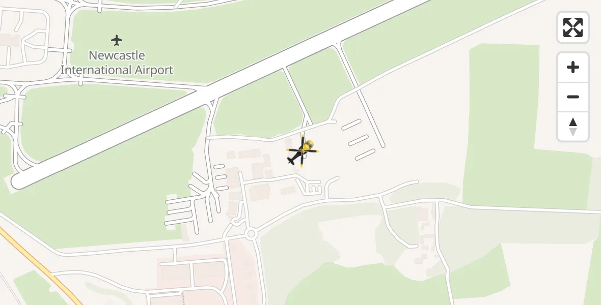 Flight path map showing Police Helicopter route from Newcastle International Airport to Newcastle International Airport