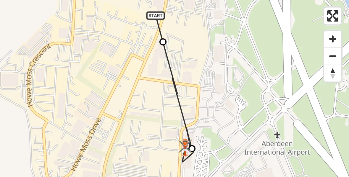 Flight path map showing Coastguard Helicopter route from Aberdeen International Airport to Aberdeen International Airport