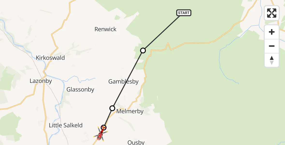 Routekaart van de vlucht: Air Ambulance Helicopter to Melmerby, A686