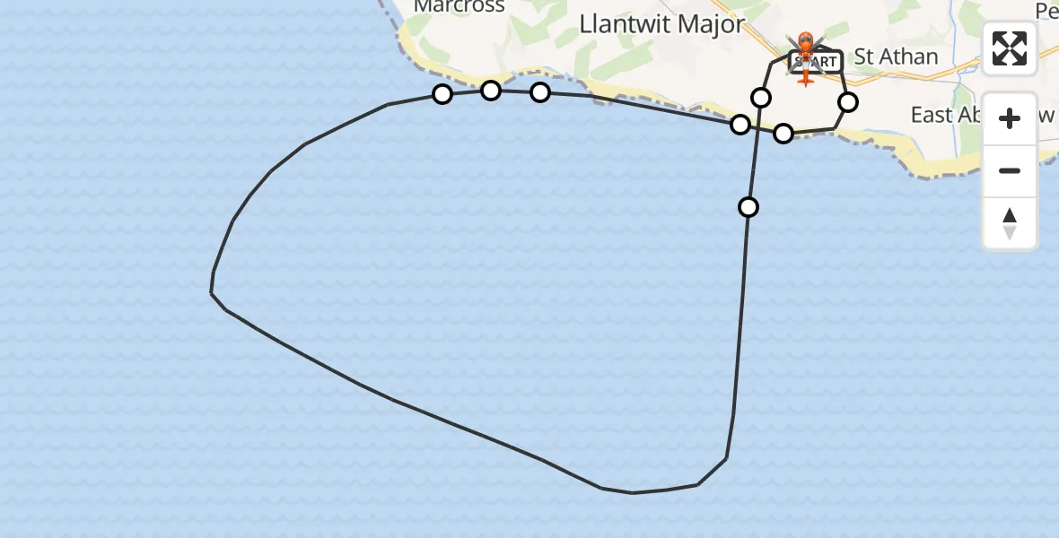 Flight path map showing Coastguard Helicopter route from MOD St Athan to MOD St Athan