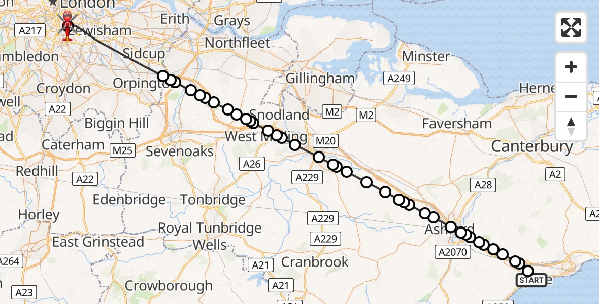 Routekaart van de vlucht: Air Ambulance Helicopter to Kings College London Hospital