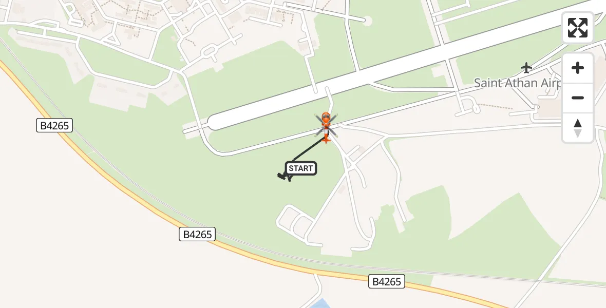 Flight path map showing Coastguard Helicopter route from MOD St Athan to MOD St Athan