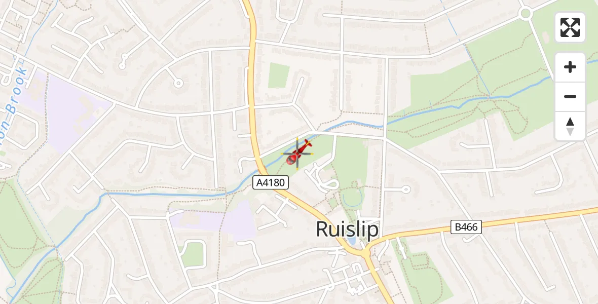Flight path map showing Air Ambulance Helicopter route from Greater London to Greater London