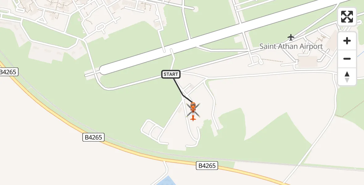 Flight path map showing Coastguard Helicopter route from MOD St Athan to MOD St Athan