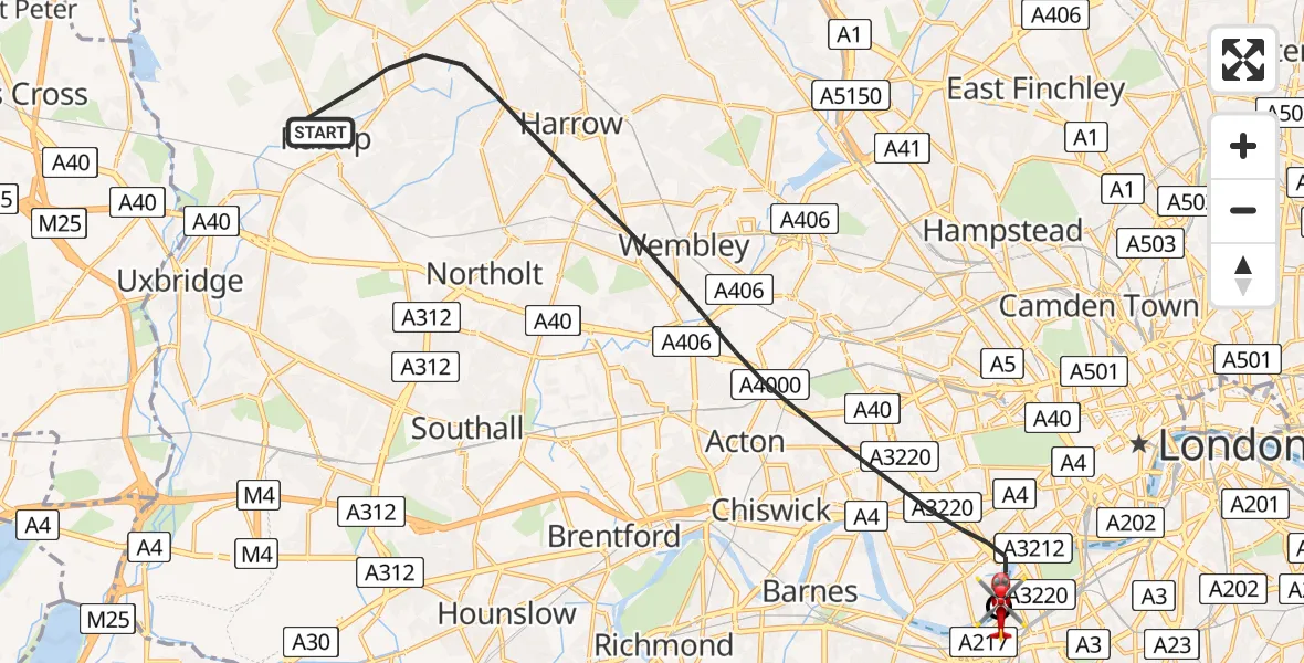 Routekaart van de vlucht: Air Ambulance Helicopter to London Heliport
