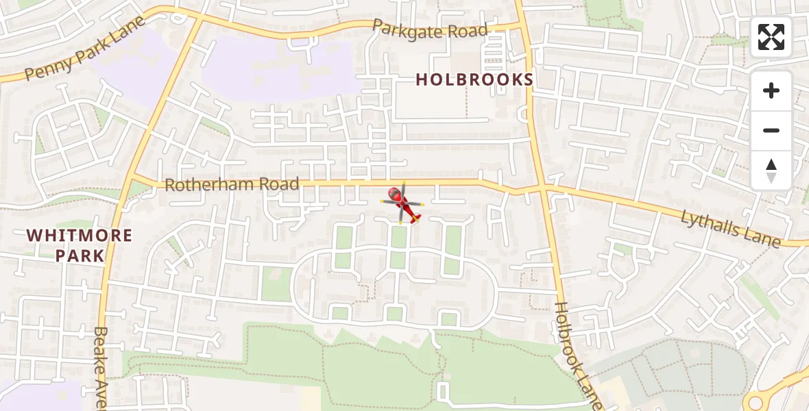 Flight path map showing Air Ambulance Helicopter route from Coventry to Coventry