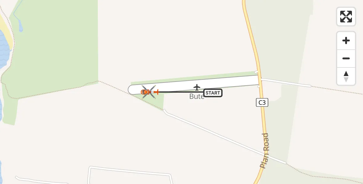Flight path map showing Coastguard Helicopter route from Bute Airfield to Bute Airfield