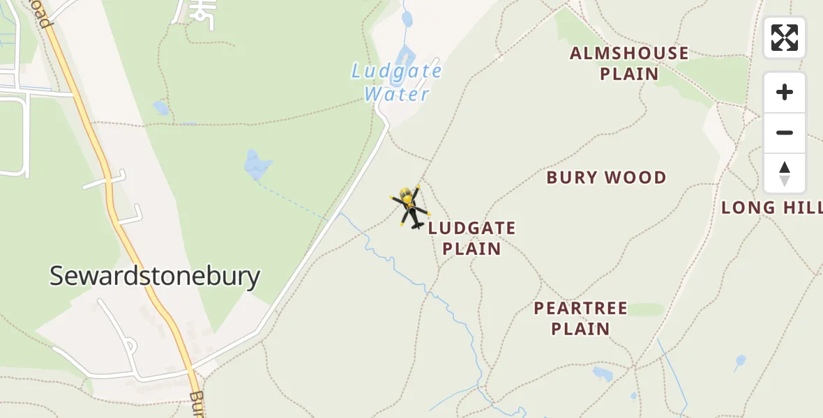 Flight path map showing Police Helicopter route from Sewardstonebury to Sewardstonebury