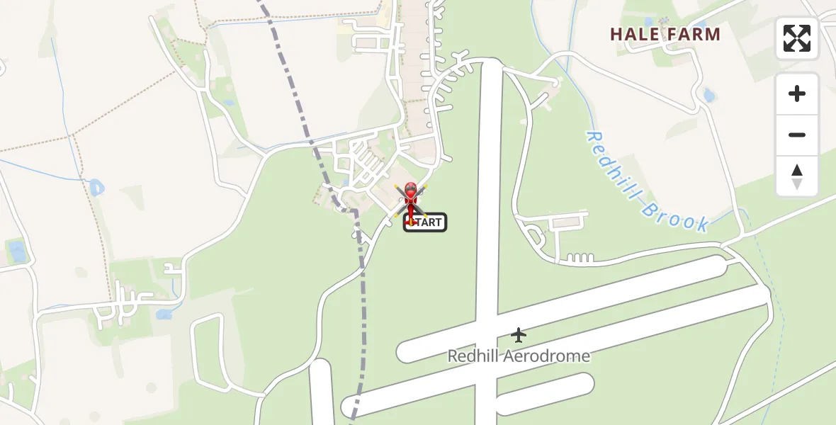 Flight path map showing Air Ambulance Helicopter route from Redhill Aerodrome to Redhill Aerodrome