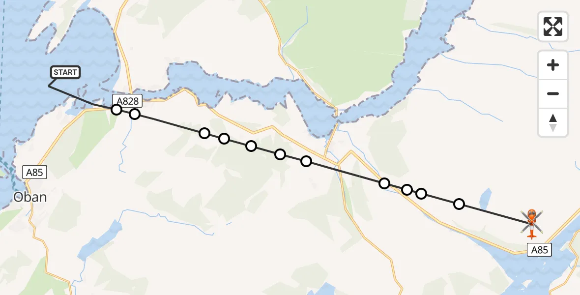 Flight path map showing Coastguard Helicopter route from Inner Seas to Coire Ghlais
