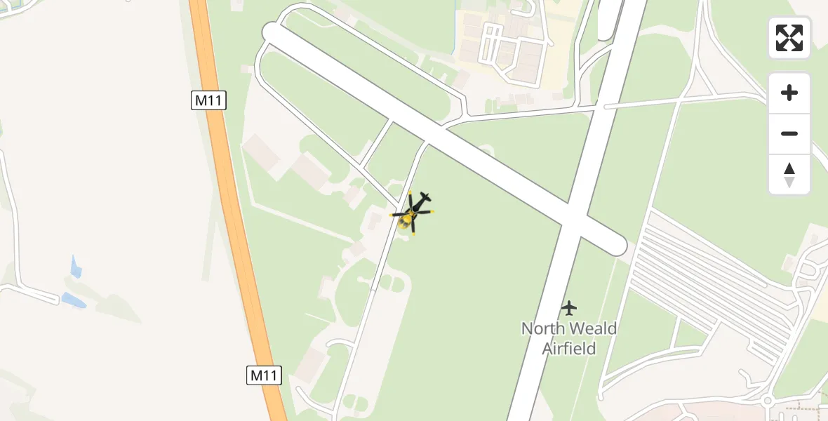 Flight path map showing Police Helicopter route from North Weald Airfield to North Weald Airfield