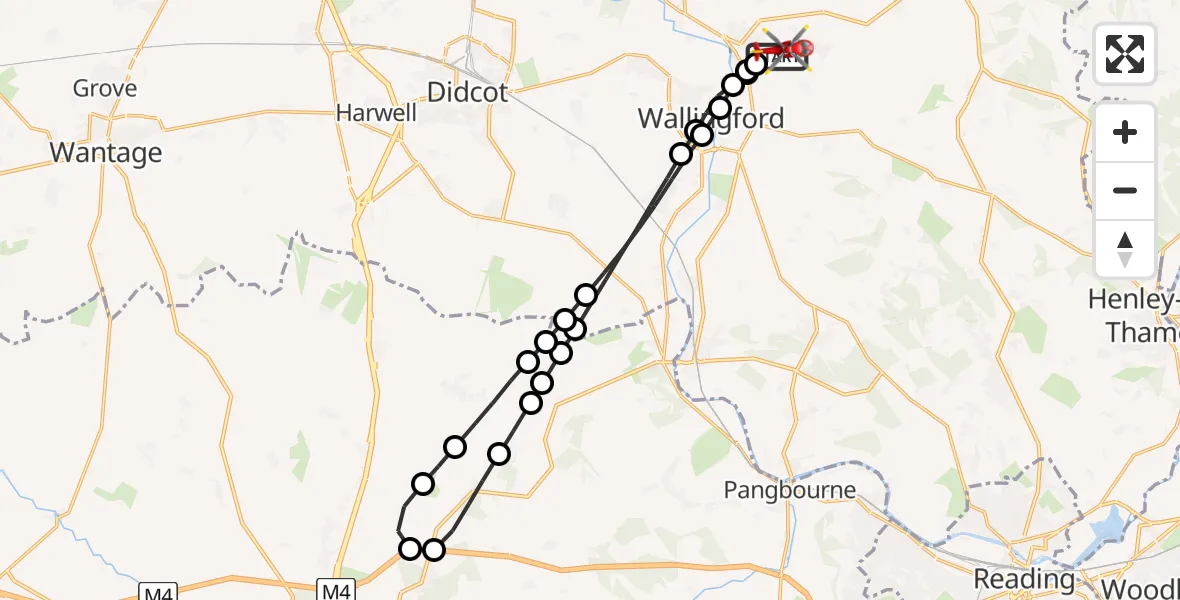 Flight path map showing Air Ambulance Helicopter route from RAF Benson to RAF Benson
