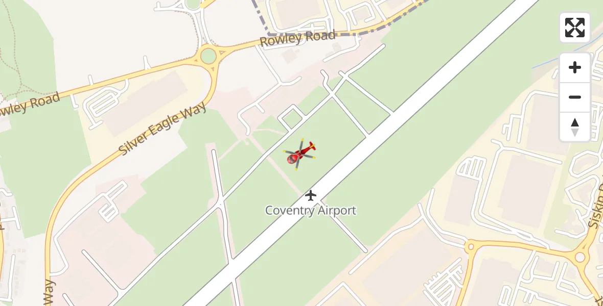 Flight path map showing Air Ambulance Helicopter route from Coventry Airport to Coventry Airport