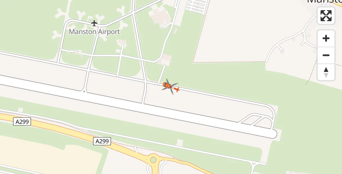 Flight path map showing Coastguard Helicopter route from Manston Airport to Manston Airport