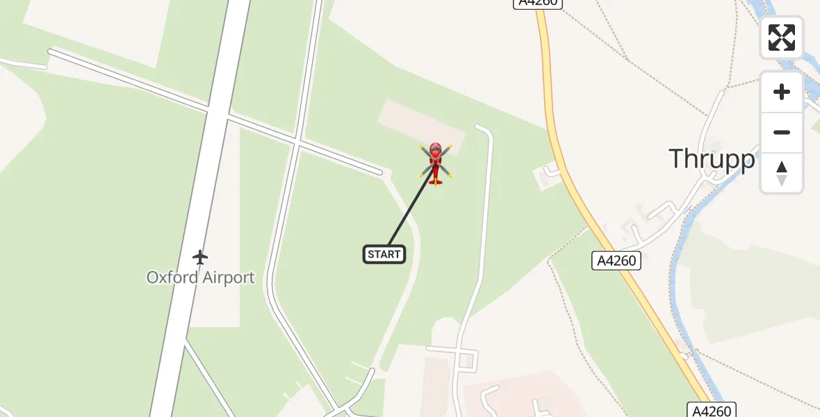 Flight path map showing Air Ambulance Helicopter route from London Oxford Airport to London Oxford Airport