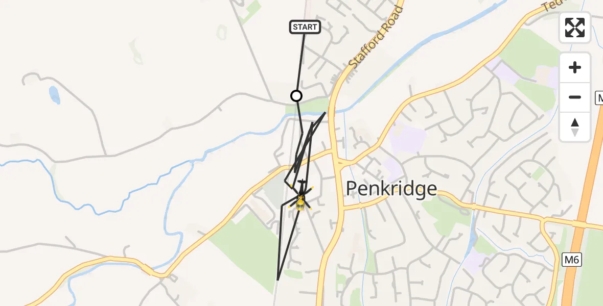 Flight path map showing Police Helicopter route from Penkridge to Penkridge