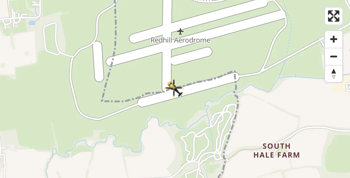 Flight path map showing Police Helicopter route from Redhill Aerodrome to Redhill Aerodrome