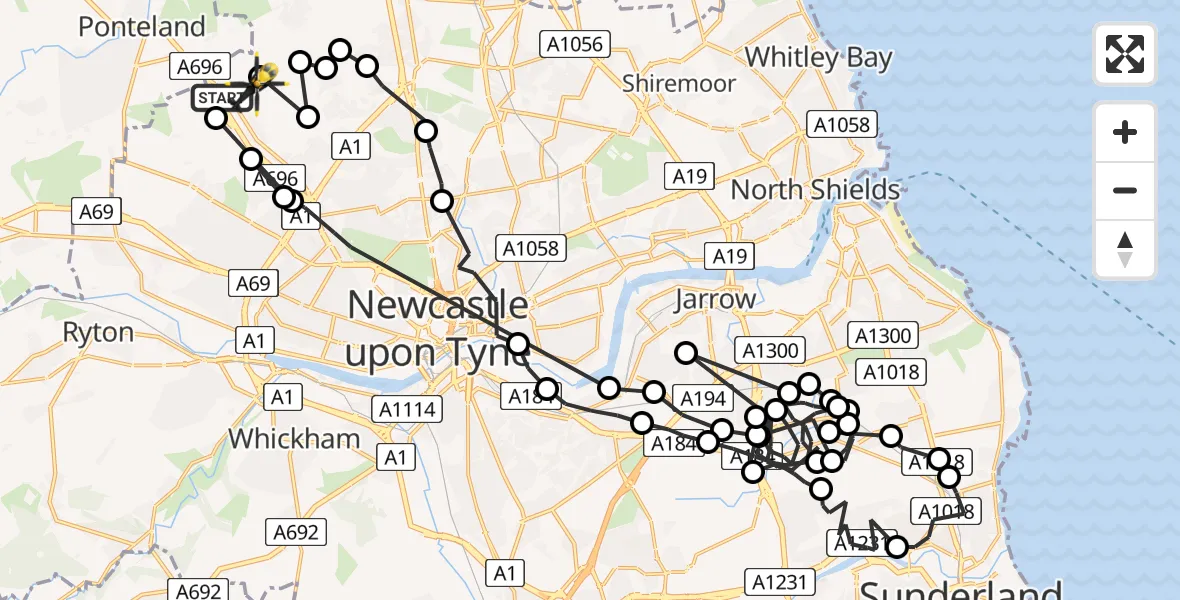Routekaart van de vlucht: Police Helicopter to Newcastle International Airport