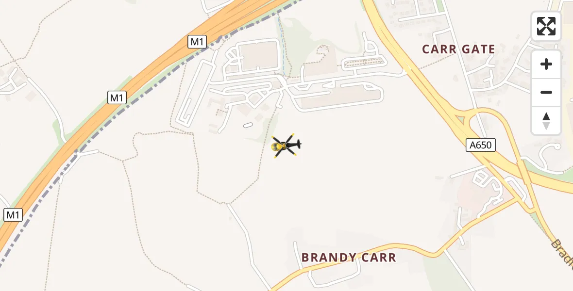 Flight path map showing Police Helicopter route from East Ardsley to East Ardsley