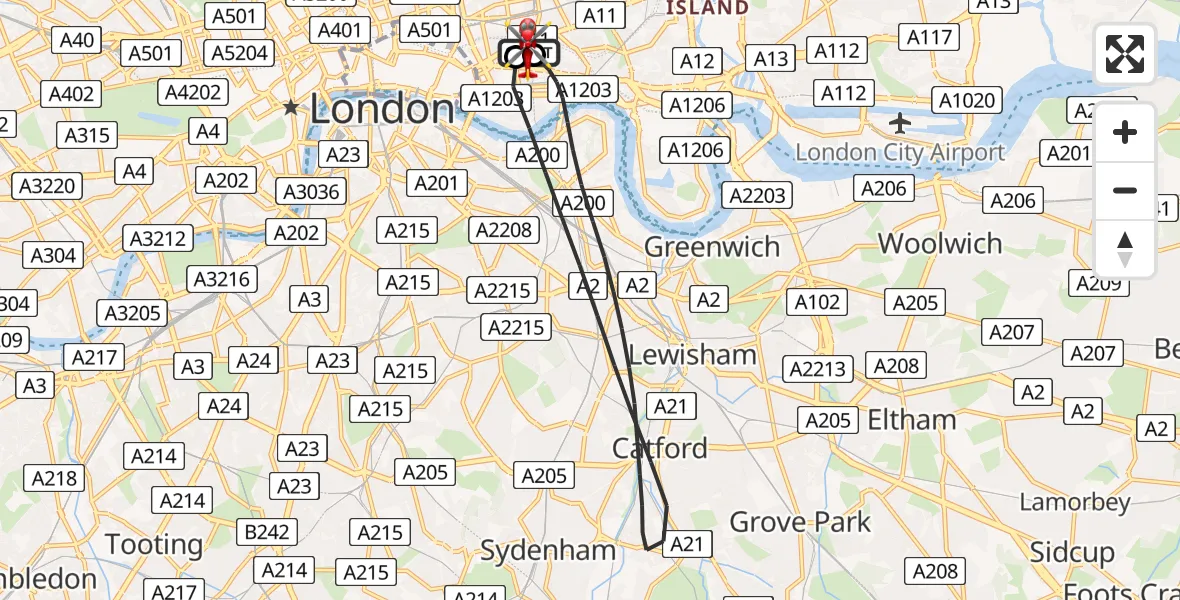 Flight route Air Ambulance Helicopter Royal London Hospital - Royal London Hospital, 30 March 2026, 13:18