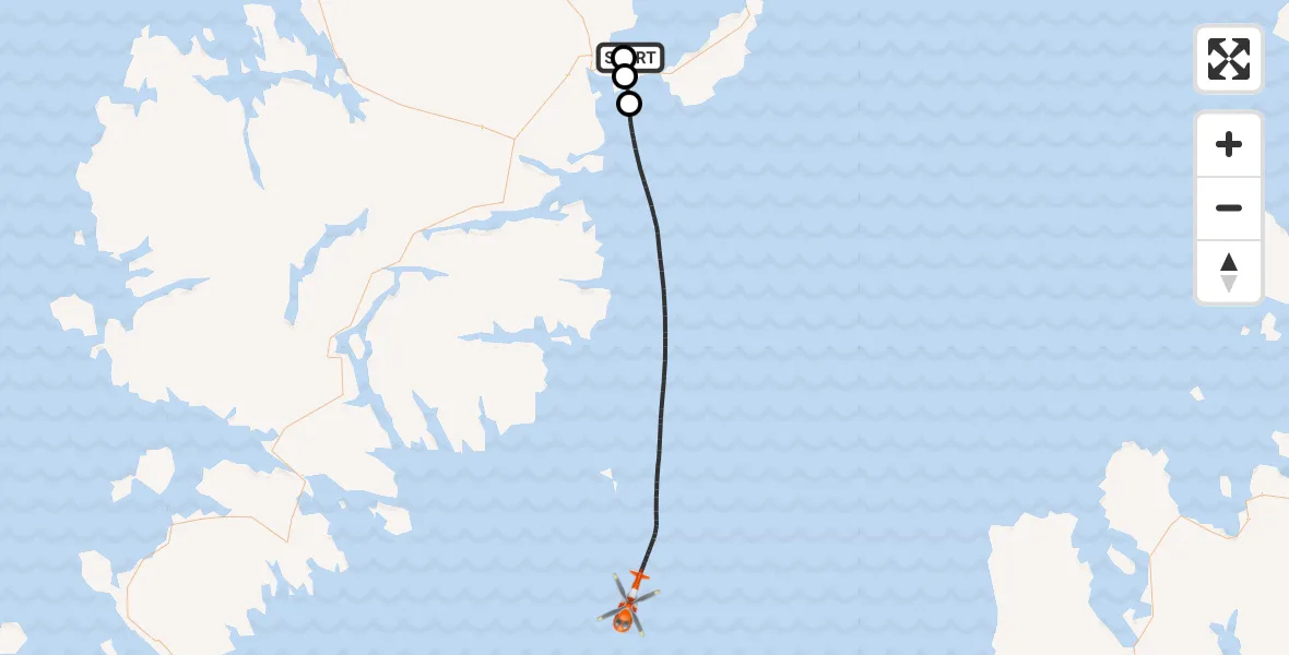Flight path map showing Coastguard Helicopter route from Stornoway Airport to Inner Seas