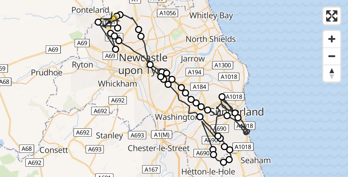 Flight path map showing Police Helicopter route from Newcastle International Airport to Newcastle International Airport