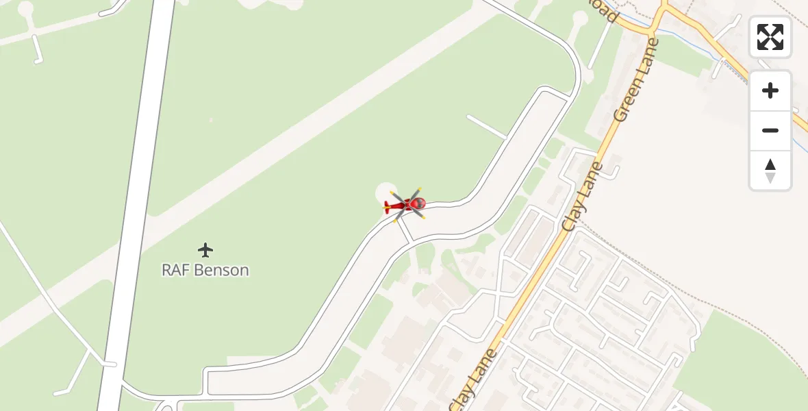 Flight path map showing Air Ambulance Helicopter route from RAF Benson to RAF Benson