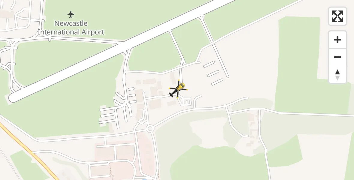 Flight path map showing Police Helicopter route from Newcastle International Airport to Newcastle International Airport