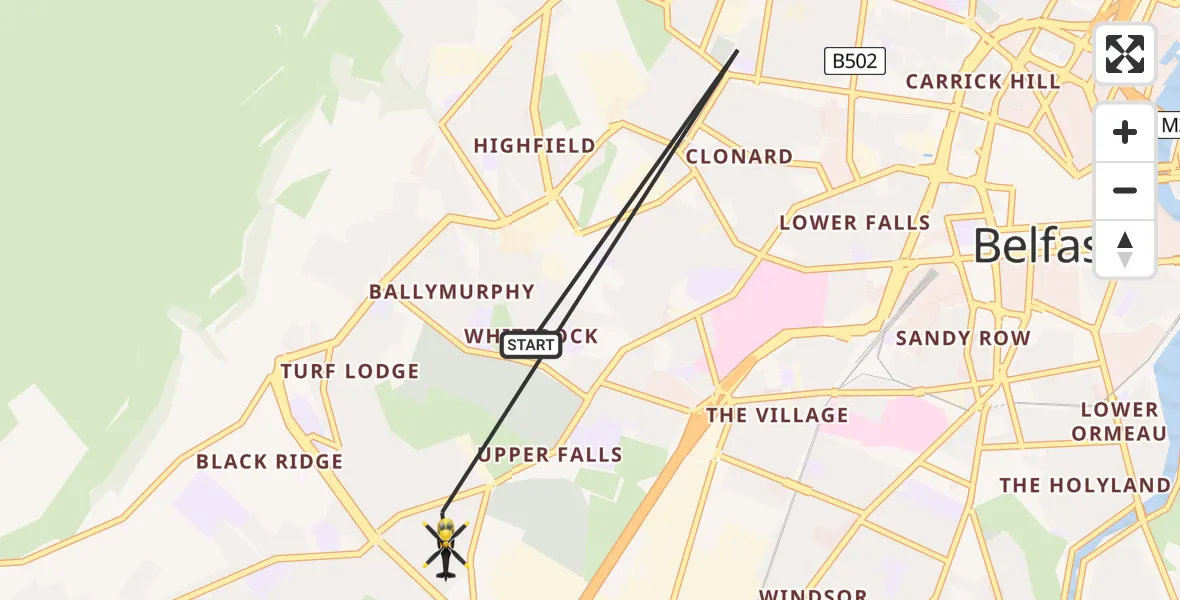 Routekaart van de vlucht: Police Helicopter to Belfast, Andersonstown Crescent