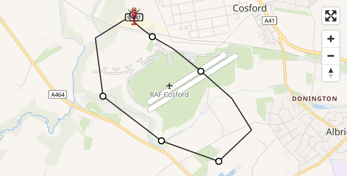 Routekaart van de vlucht: Air Ambulance Helicopter to Cosford, Airbase Avenue