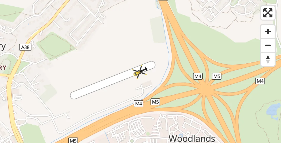 Flight path map showing Police Helicopter route from Almondsbury Helicopter Base to Almondsbury Helicopter Base