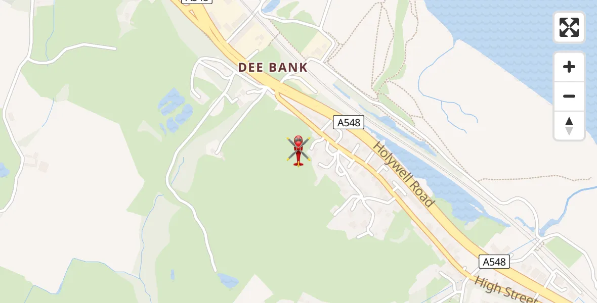 Flight path map showing Air Ambulance Helicopter route from Bagillt to Bagillt