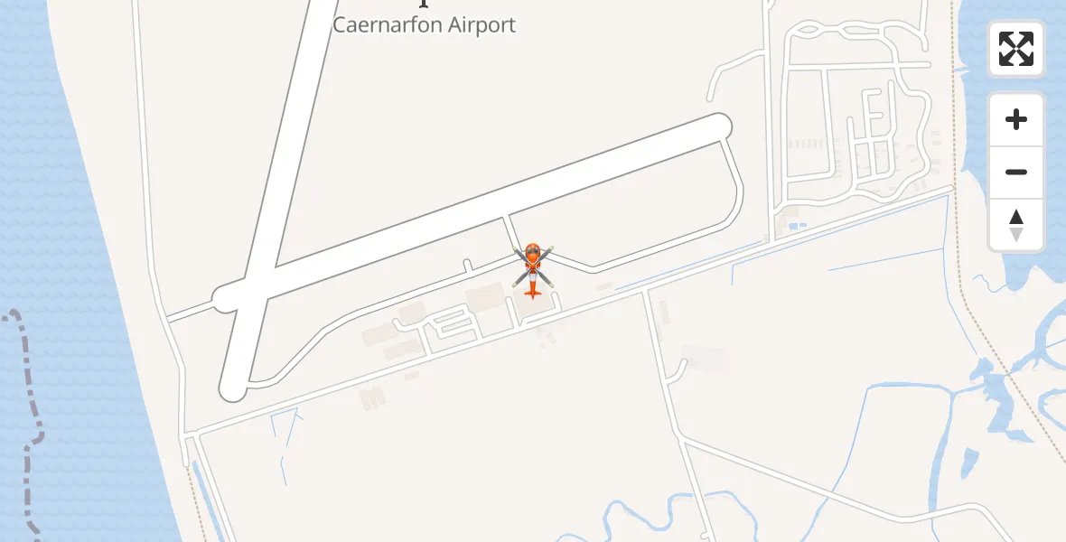 Flight path map showing Coastguard Helicopter route from Caernarfon Airport to Caernarfon Airport