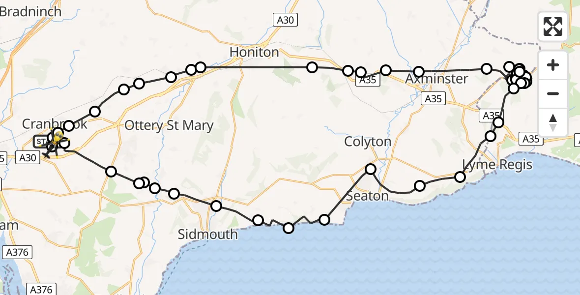 Flight path map showing Police Helicopter route from Exeter International Airport to Exeter International Airport