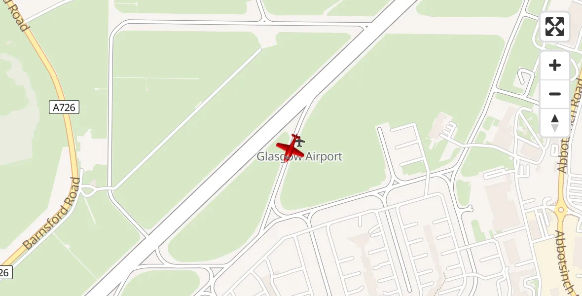 Flight path map showing Air Ambulance Aircraft route from Glasgow Airport to Glasgow Airport